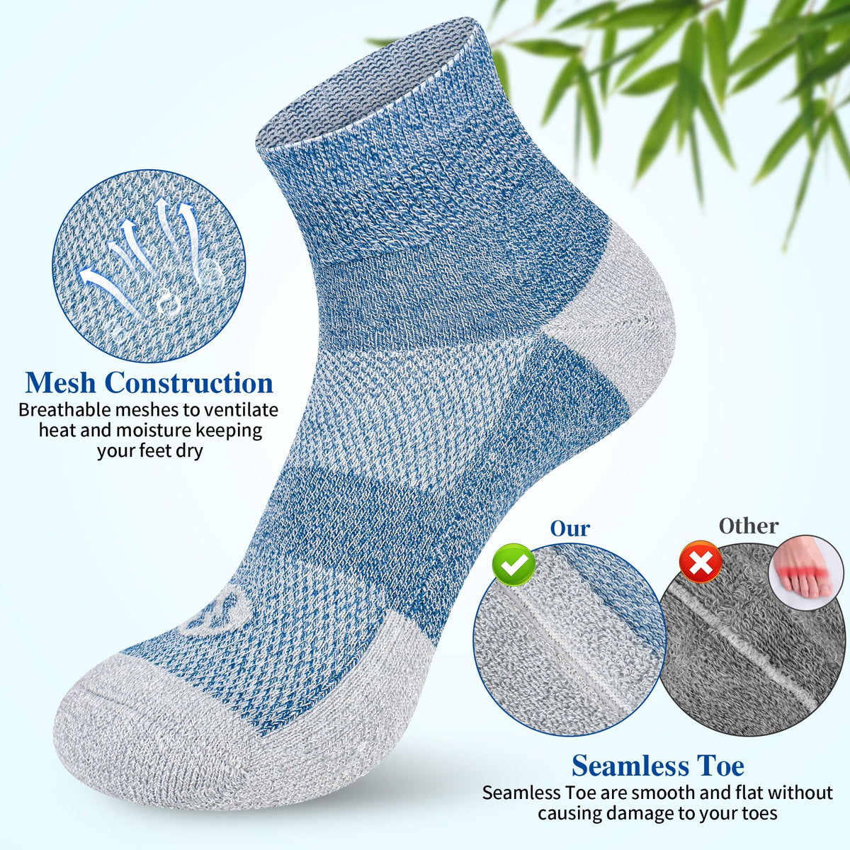 Diabetic Socks for Men, 10 Pairs Ankle & Low Cut Size 9-15 V1035