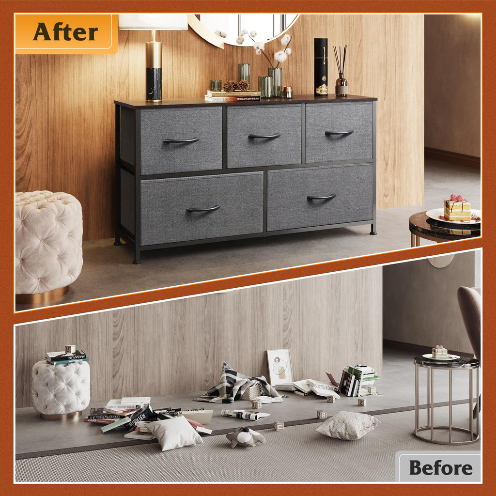 Wide 5 Drawer Dresser Dark Grey G397