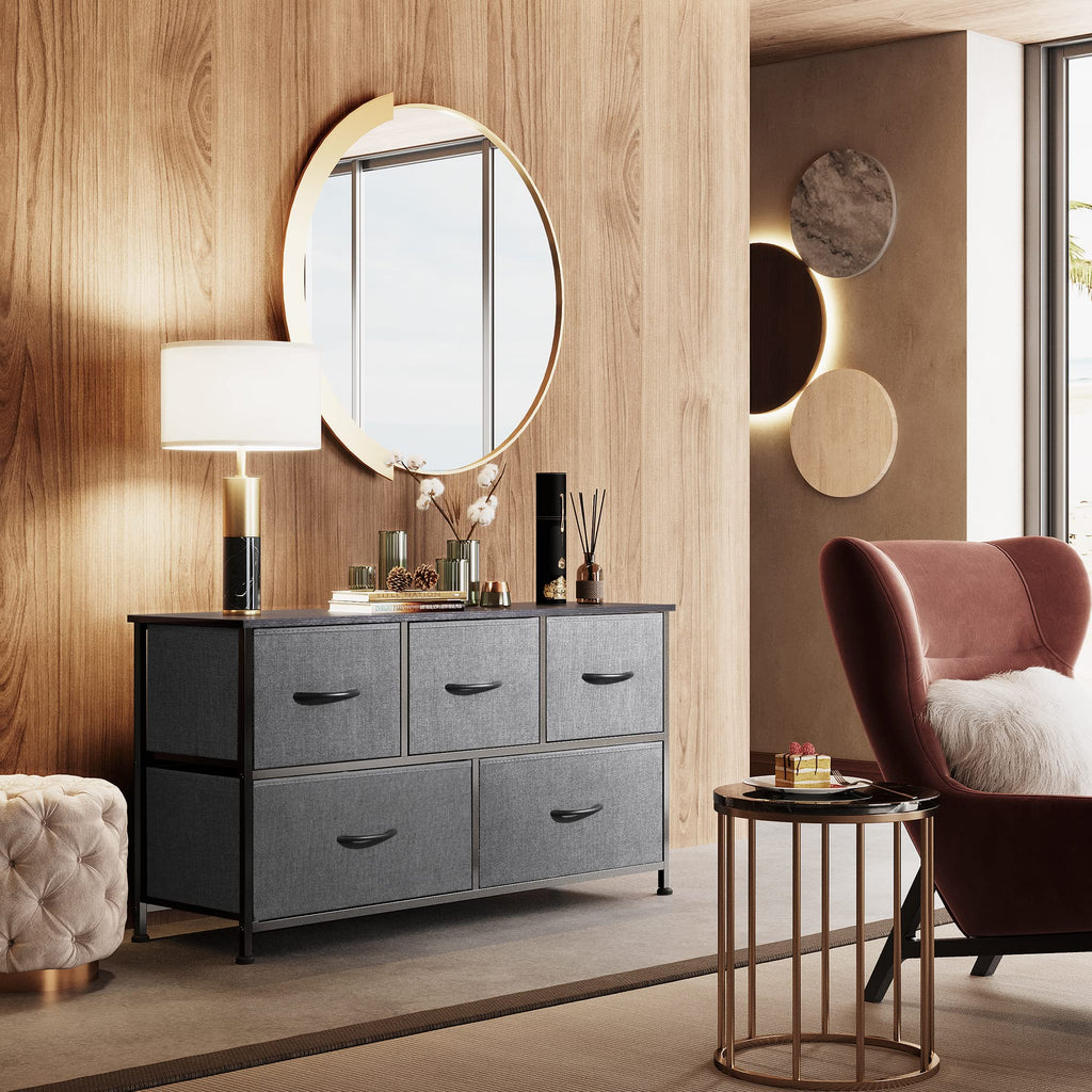 Wide 5 Drawer Dresser Dark Grey G397