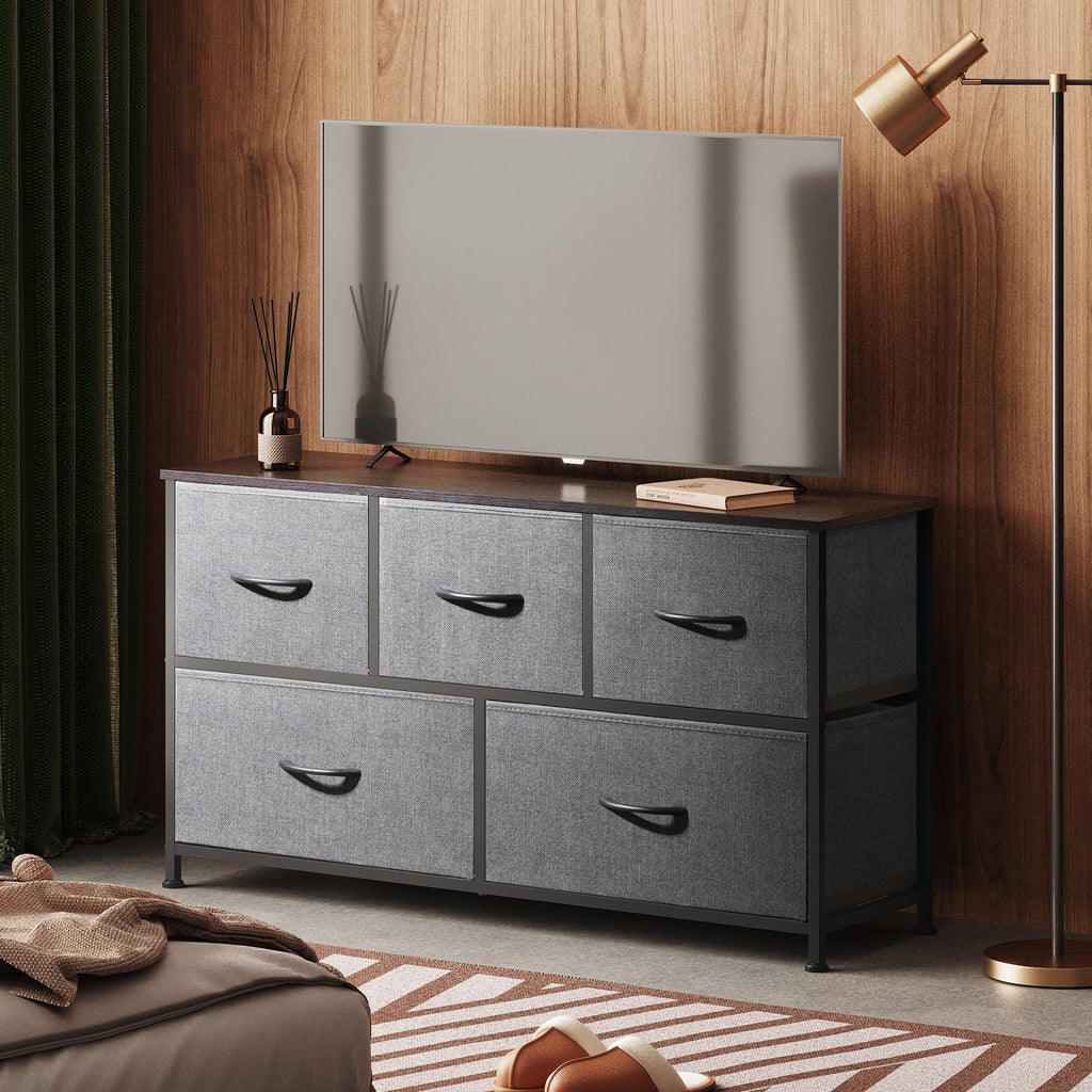 Wide 5 Drawer Dresser Dark Grey G397