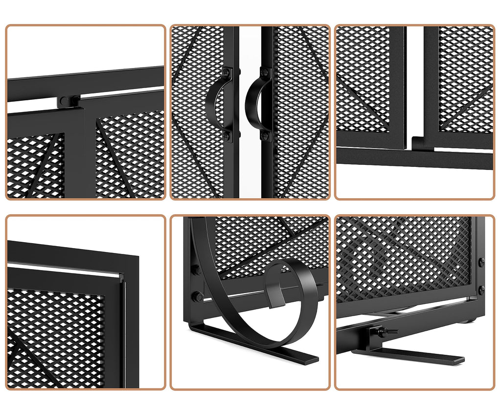 Hinged Fireplace Screen Iron Frame Fire Guard X765