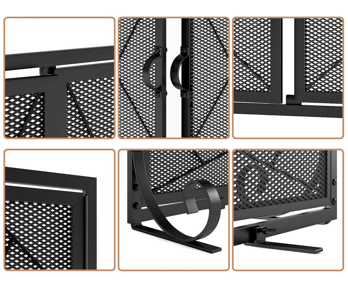 Hinged Fireplace Screen Iron Frame Fire Guard X765