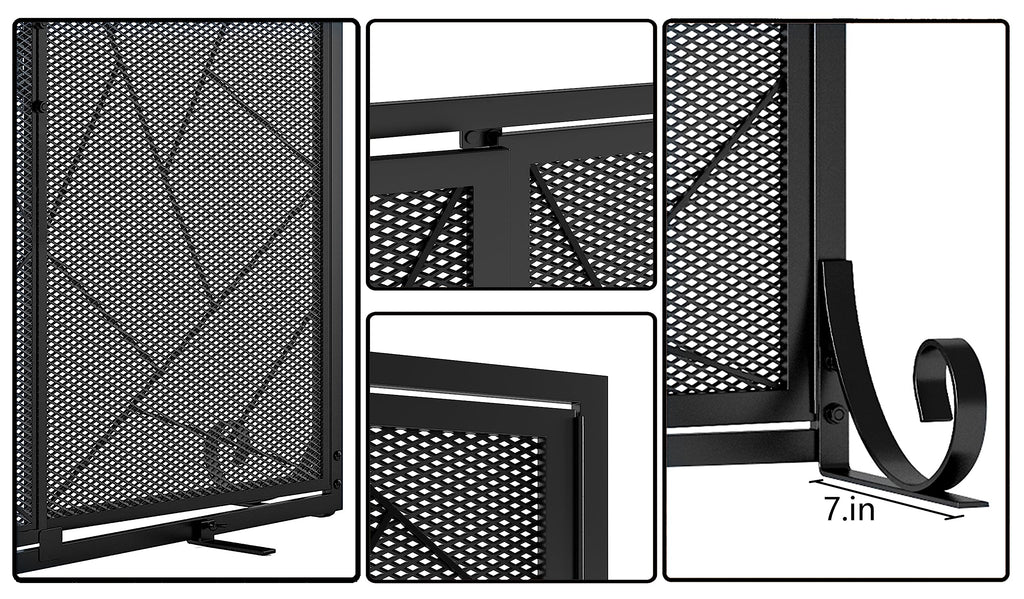 Hinged Fireplace Screen Iron Frame Fire Guard X765