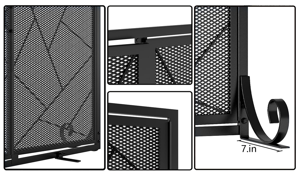 Hinged Fireplace Screen Iron Frame Fire Guard X765