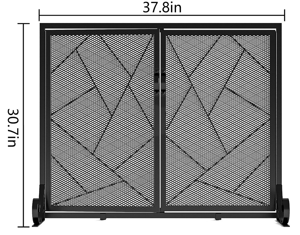 Hinged Fireplace Screen Iron Frame Fire Guard X765