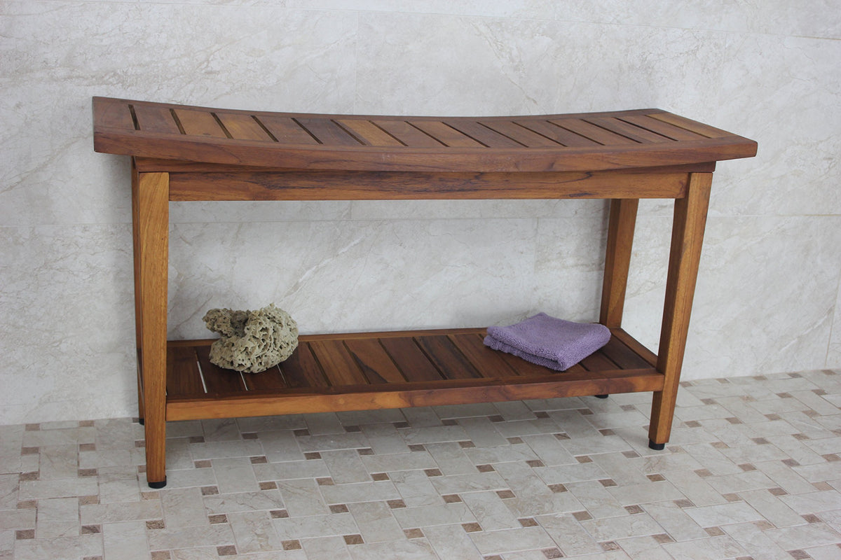 36" Teak Shower Bench with Shelf I86616