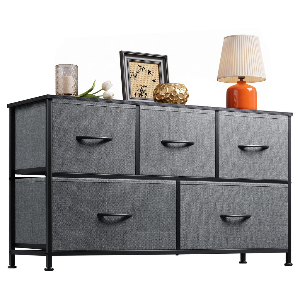 Wide 5 Drawer Dresser Dark Grey G397