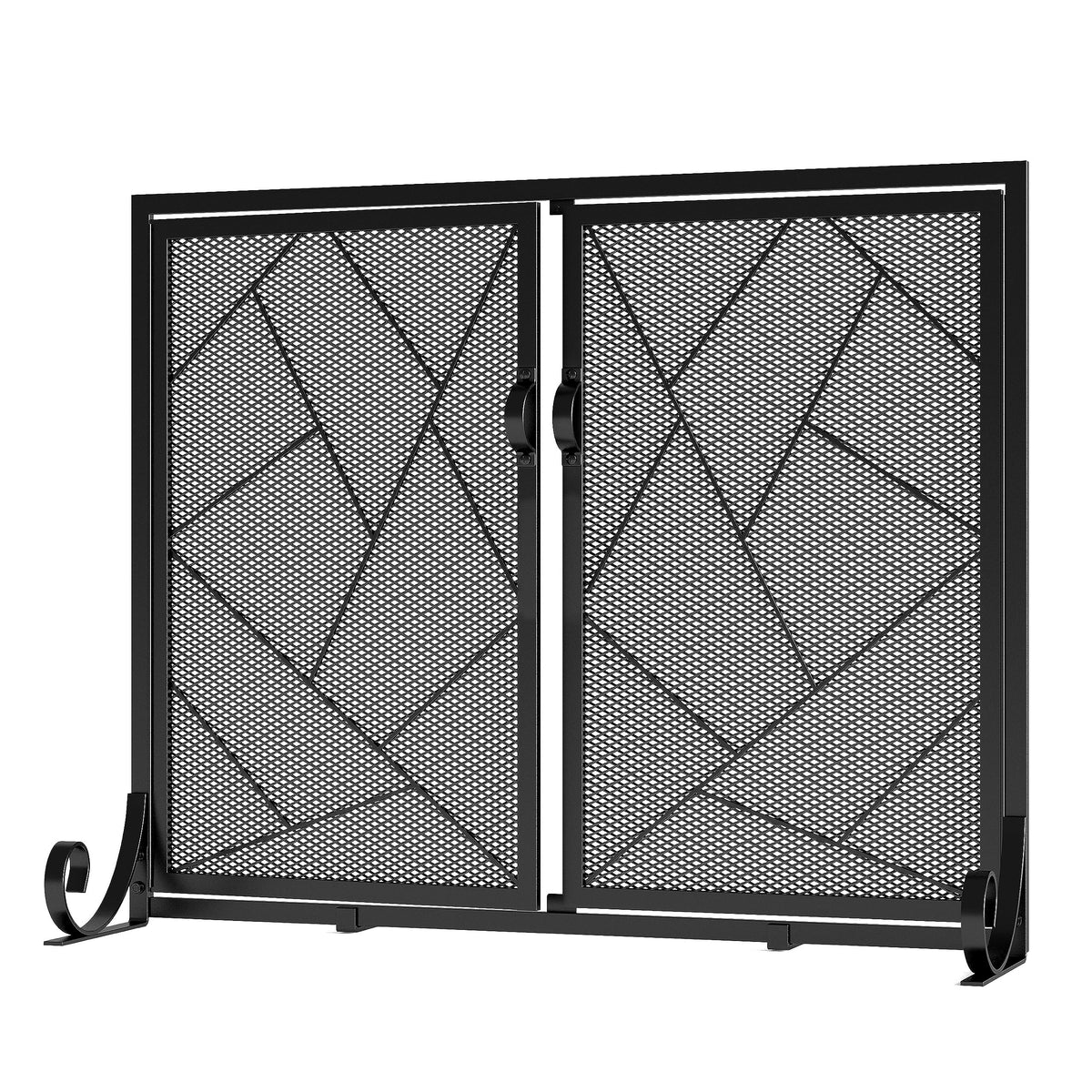 Hinged Fireplace Screen Iron Frame Fire Guard X765