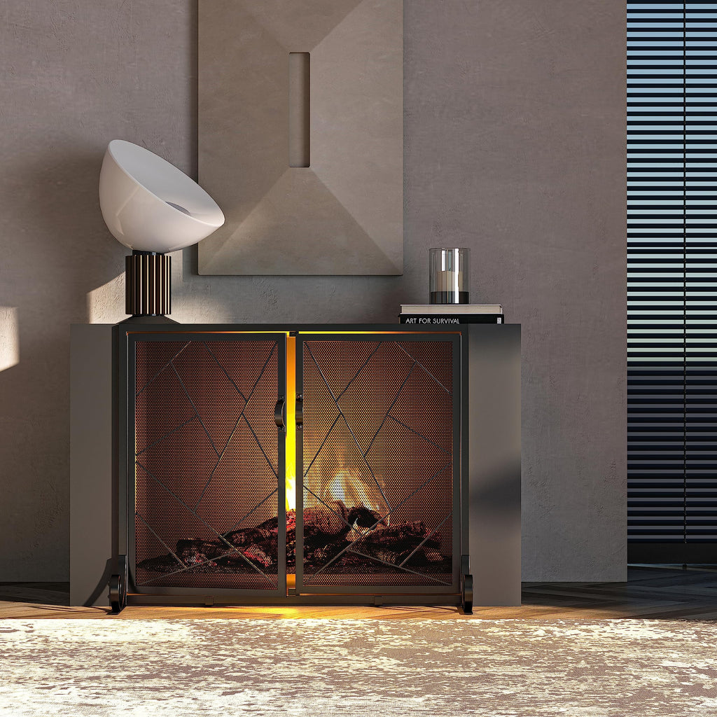 Hinged Fireplace Screen Iron Frame Fire Guard X765