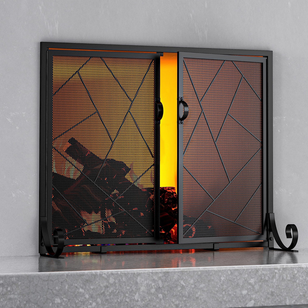 Hinged Fireplace Screen Iron Frame Fire Guard X765