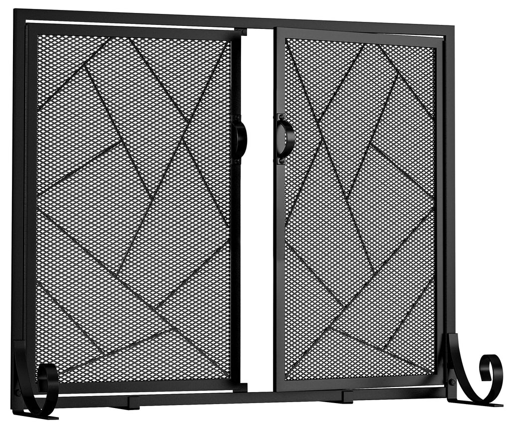 Hinged Fireplace Screen Iron Frame Fire Guard X765